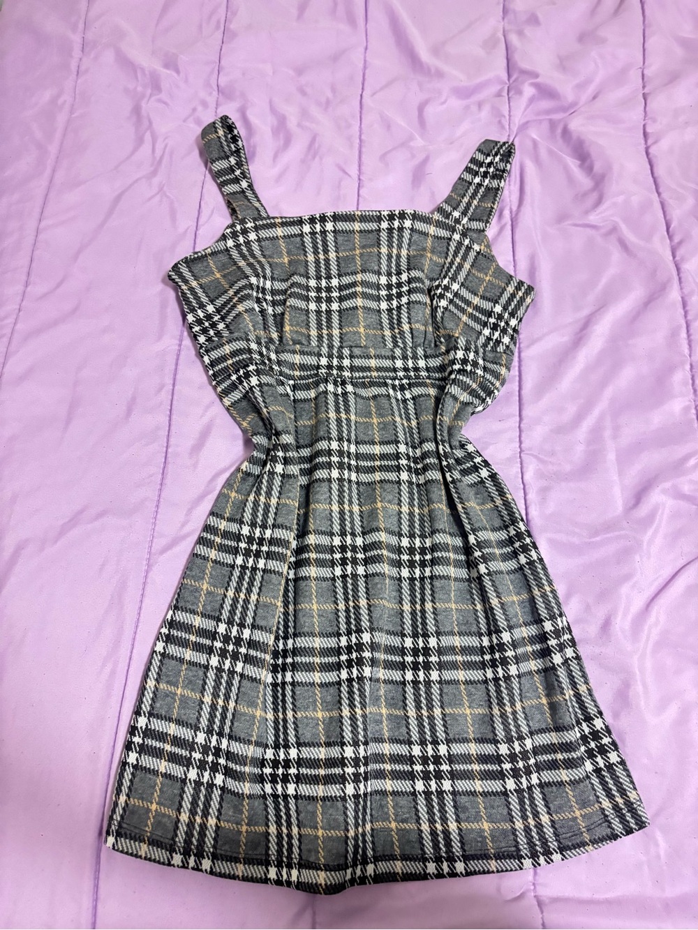 Sleeveless Plaid Mini Dress in Gray and Black